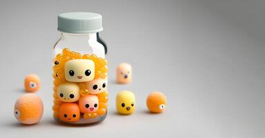 geel kleur pillen en flessen ontworpen voor wereld Gezondheid dag Aan een wit achtergrond. generatief ai. foto