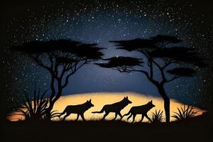 silhouet vos in de zonsondergang tijd in de oerwoud. generatief ai. foto