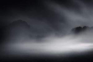 mist Aan de grond, donker dromerig achtergrond, donker mistig Woud landschap foto