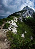 bergtop onder wolken foto