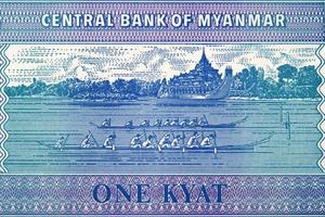 boot-roeien Bij kandawgyi meer, yangon van Myanmar geld foto