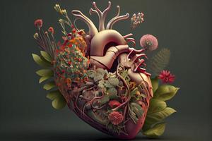 menselijk hart met bloemen, liefde en emotie concept foto