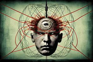 geest controle, hersenen met snaren, manipulatie en dictator concept foto