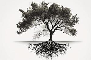 gestileerde boom met wortels concept, gemaakt met generatief ai foto