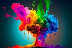 abstract ai gegenereerd achtergrond illustratie van regenboog gekleurde vloeistof plons schilderij rook foto