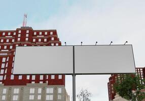 3d mockup blanco aanplakbord in downtown renderen foto