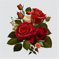 rood roos Aan wit achtergrond, bloemen patroon - ai gegenereerd beeld foto