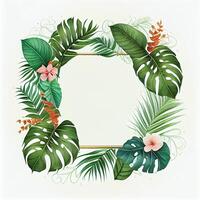 sjabloon, ansichtkaart, banier voor reclame groen tropisch monstera bladeren, palm bomen - ai gegenereerd beeld foto