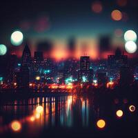 stad nacht landschap bokeh, wazig illustratie, stedelijk landschap Bij schemer tijd - ai gegenereerd beeld foto