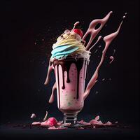 elegant mooi fruitig milkshake, chocola laten vallen spatten - ai gegenereerd beeld foto