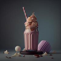 elegant mooi fruitig milkshake, chocola laten vallen spatten - ai gegenereerd beeld foto