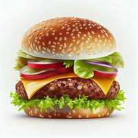 groot sappig neo hamburger Aan wit achtergrond - ai gegenereerd beeld foto