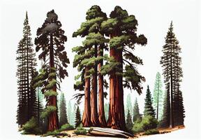 veel van Californië sequoia's in voorkant van een wit achtergrond - ai gegenereerd beeld foto