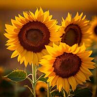 veld- van zonnebloemen in bloeien, heet zonnig zomer - ai gegenereerd beeld foto