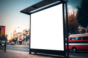 leeg ruimte advertentie bord, blanco wit uithangbord Aan langs de weg in stad, plein blanco aanplakbord in stad, vrij foto