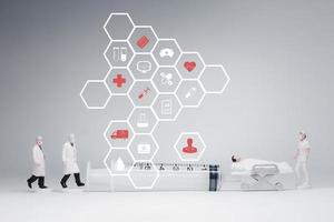 digitaal Gezondheid zorg concept. geneeskunde dokter aanraken elektronisch medisch Vermelding Aan virtueel scherm, hersenen analyse, dna. digitaal gezondheidszorg en netwerk verbinding Aan modern koppel, foto