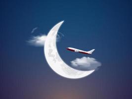 foto maan met vliegtuig gelukkig Ramadan gelukkig eid concept. moslim heilig maand Ramadan kareem