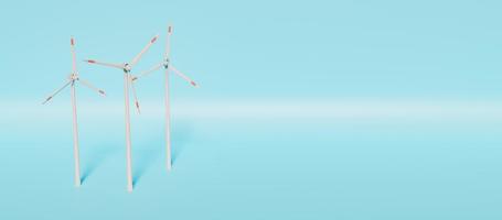 windturbines op lichtblauwe achtergrond, 3D-rendering foto