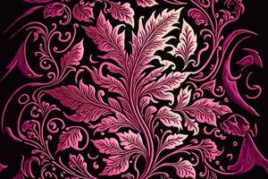 generatief ai, bloemen patroon in magenta kleur. William morris geïnspireerd natuurlijk planten roze achtergrond, wijnoogst illustratie. bloemen en gebladerte ornament. foto