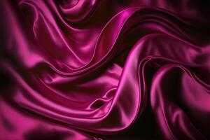 generatief ai, vloeiende satijn kleding stof structuur in magenta kleur. glanzend zijde banier, fluweel materiaal, 3d effect, modern macro fotorealistisch abstract achtergrond illustratie. foto