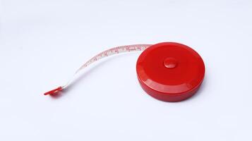 uniek portable rood hand- meter gereedschap voor meten lengte. foto