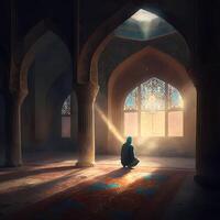 bidden Bij moskee. ai gegenereerd foto