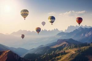 kleurrijk heet lucht ballonnen vlieg in lucht mooi berg landschap foto