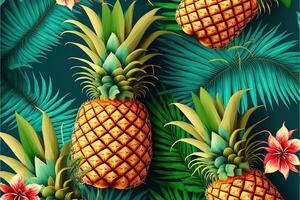 ai gegenereerd ananas patroon met tropisch hawaiiaans en exotisch achtergrond. foto