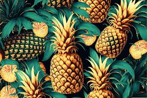 ai gegenereerd ananas patroon met tropisch hawaiiaans en exotisch achtergrond. foto