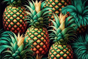 ai gegenereerd ananas patroon met tropisch hawaiiaans en exotisch achtergrond. foto