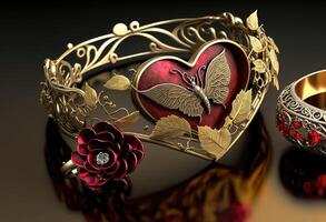ai gegenereerd elegant hart vormig ornament voor een speciaal geschenk. perfect sieraden romantisch voor Valentijnsdag dag. foto