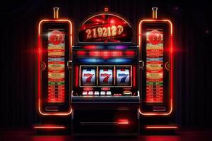 casino sleuf machine met winnend combinatie. het gokken verslaving. casino spellen concept. Lucky een overhandigd bandiet. gemaakt met generatief ai foto