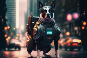 hond Politie robot in stad, futuristisch, generatief ai foto