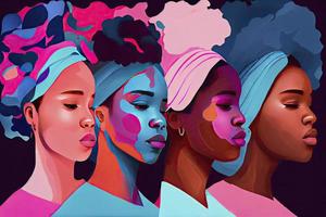 vier bipoc roze blauw Purper abstract illustratie vrouw inheems mensen van kleur foto