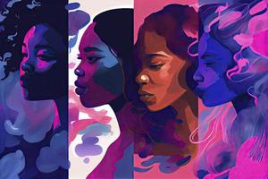 vier bipoc roze blauw Purper abstract illustratie vrouw inheems mensen van kleur foto