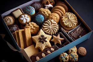 geassorteerd Kerstmis koekjes in een doos foto