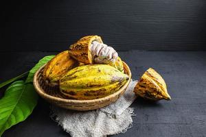 vers cacaofruit in een mand