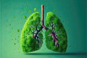 ai gegenereerd abstract concept van gezond longen. vers groen longen vol van bladeren. schoon longen zonder long vervuiling. foto