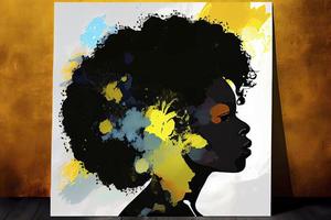zwart geschiedenis maand voor modern keer illustratie met verf kleur zwart Dames met afro haar- silhouet foto