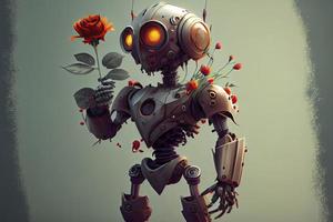 ontwerp van een robot cyborg Holding een bloem foto