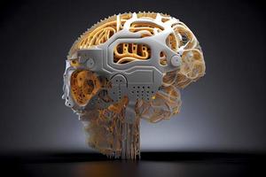een robot hoofd model- met een menselijk hersenen Aan het ,3d renderen foto