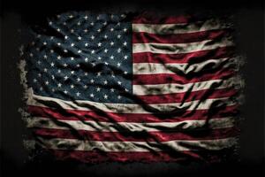 ai gegenereerd ons Amerikaans vlag Aan versleten zwart achtergrond. voor Verenigde Staten van Amerika gedenkteken dag. foto