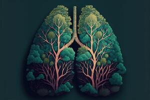 ai gegenereerd long Woud abstract groen achtergrond. concept van gezond longen. vers en schoon longen zonder long vervuiling. foto