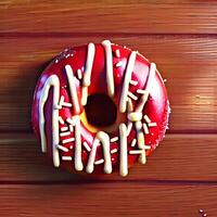 aardbei donut met hagelslag en room Aan een houten achtergrond.generatief ai. foto