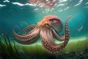 ai gegenereerd sluipen kijkje in de knap leven van een Octopus onderwater- foto