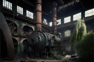 raadselachtig verlaten industrieel fabriek. ai gegenereerd foto