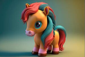 schattig tekenfilm pony karakter 3d ai gegenereerd foto