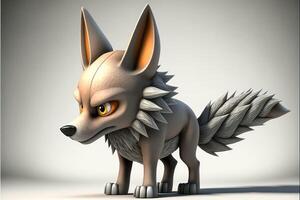 schattig tekenfilm grijs wolf karakter 3d ai gegenereerd foto