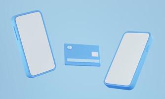 3d renderen smartphone bespotten omhoog en credit kaart voor leeg ruimte. foto