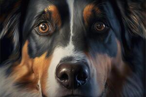 een detailopname van een honden gezicht. ai gegenereerd foto